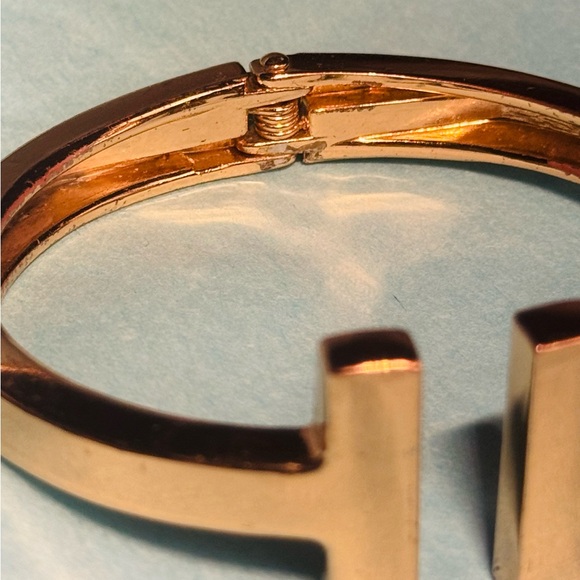 Tiffany Style/Double T Hinged Gold Bracelet - Picture 5 of 5